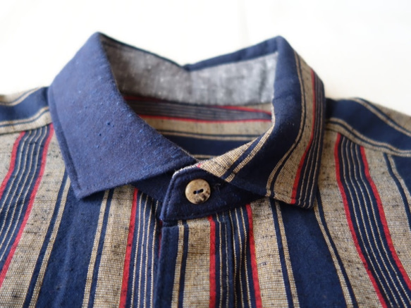 世界に一つだけのシャツ｜Мサイズ｜ファッと軽い着心地・オトナのメンズシャツ｜サイズ調整OK｜遠州織物一点モノ― 遠州綿紬