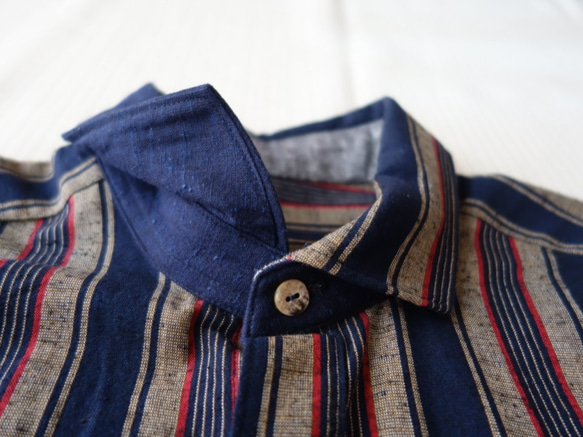 世界に一つだけのシャツ｜Мサイズ｜ファッと軽い着心地・オトナのメンズシャツ｜サイズ調整OK｜遠州織物一点モノ― 遠州綿紬