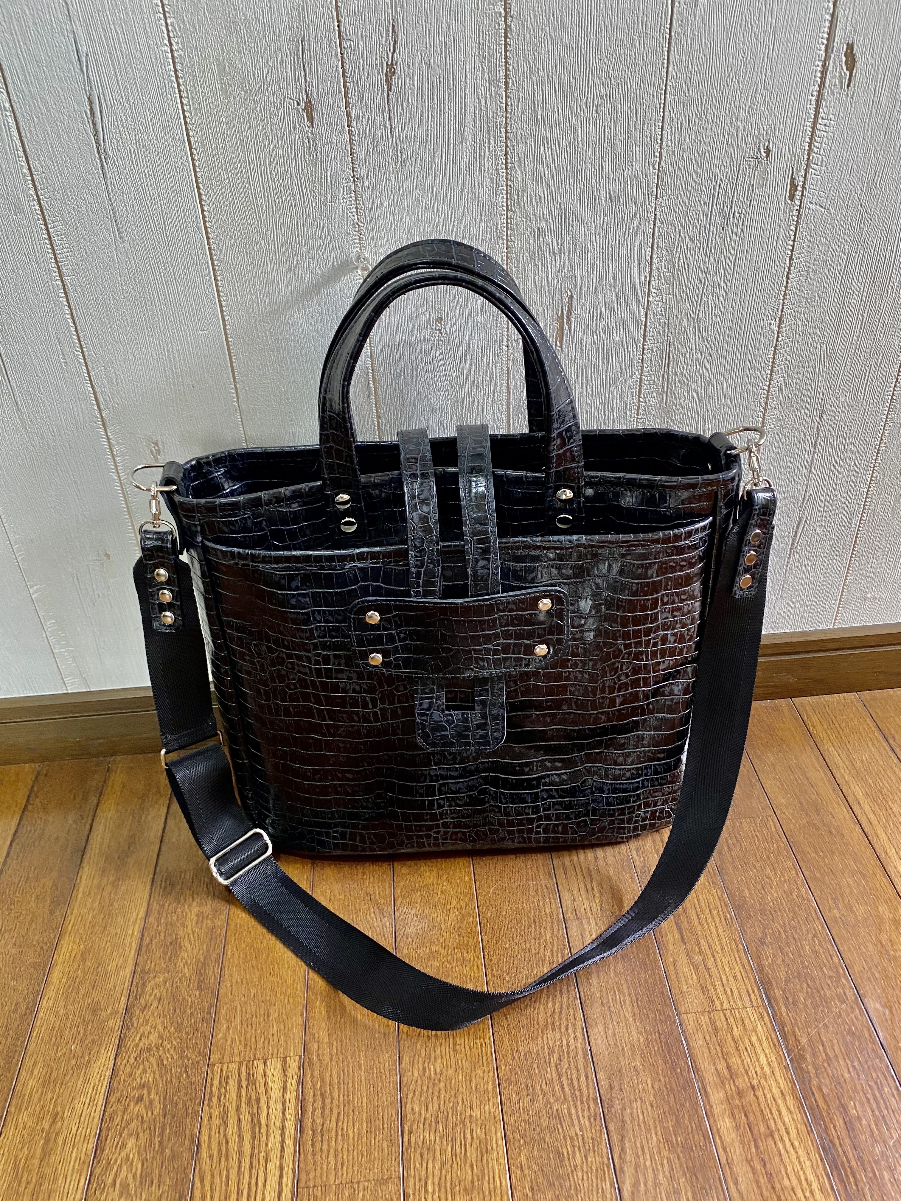 牛革ワニ型押し2way トートバッグ