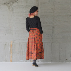 格子呢格子喇叭裙（20w-007）橙色 第8張的照片