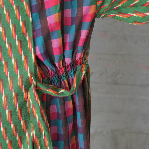 [新冬季]條紋＆格紋對接連衣裙（20w-013）綠色 第10張的照片