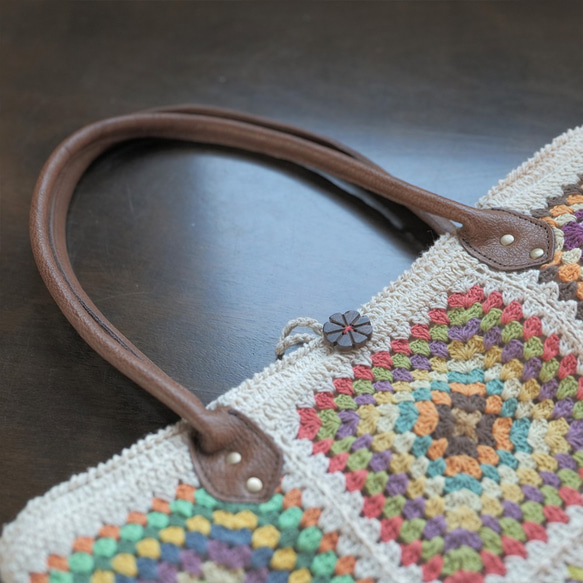 花鉤針編織手提袋 (20w-18) 自然色 第15張的照片