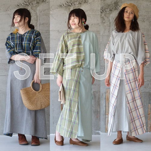 THREE FIFTY STANDARD チェックのプリーツスカート〈グリーン