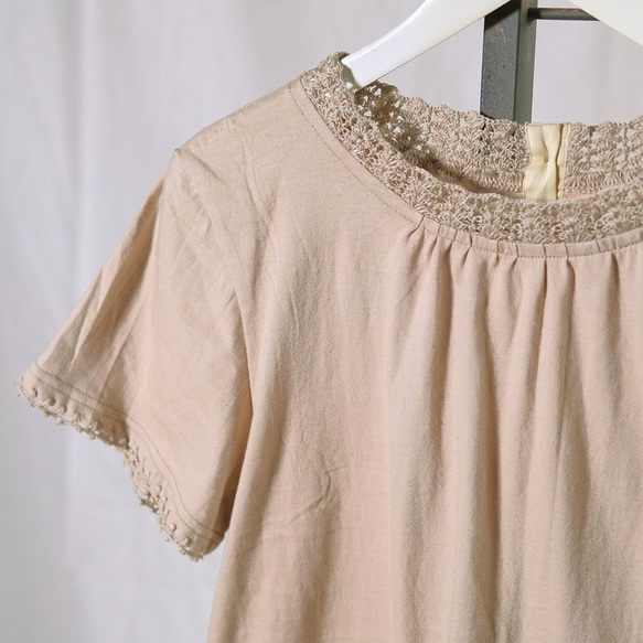 大人のTシャツ かぎ針編み半袖カットソー（21s-14）サンドベージュ 15枚目の画像