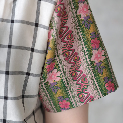 再入荷】パッチワーク半袖ボウタイブラウス（21s-16）チェック