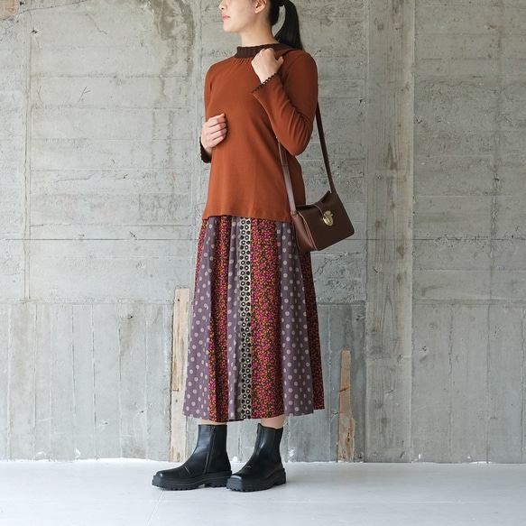 [Last item] Floral x Polka Dot Patchwork Long Skirt (21w-15) Ora 第2張的照片