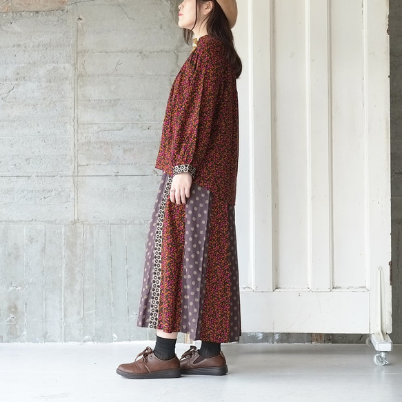 [Last item] Floral x Polka Dot Patchwork Long Skirt (21w-15) Ora 第7張的照片