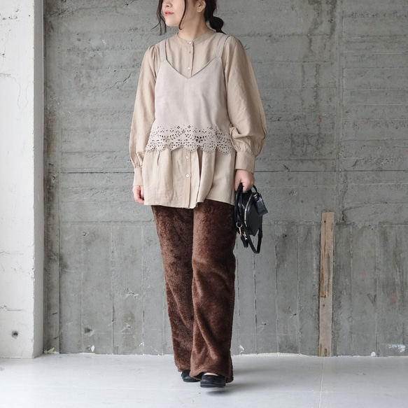 環保抓絨喇叭褲（21w-19）深棕色 第2張的照片