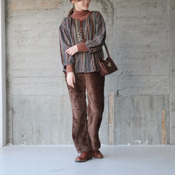 環保抓絨喇叭褲（21w-19）深棕色 第3張的照片