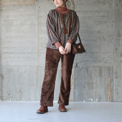 環保抓絨喇叭褲（21w-19）深棕色 第4張的照片