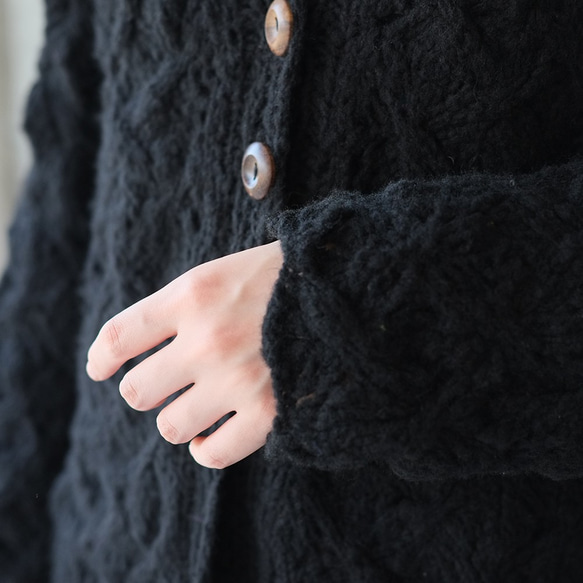 馬海毛羊毛針織開衫 (21w-20) 黑色 第9張的照片
