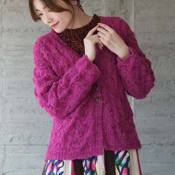 モヘアウールニットカーディガン（21w-20）ラズベリー ニット