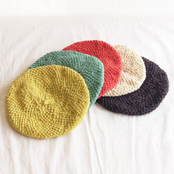 タブ付き 手編みベレー帽 （19s-004）レッド 2枚目の画像