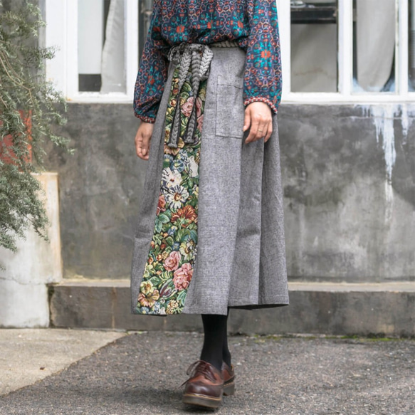 ウエストリボン ゴブランスカート（19w-009）グレー フレアスカート