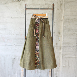 ウエストリボン ゴブランスカート（19w-009）カーキ 4枚目の画像