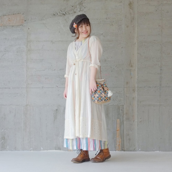 七彩條紋長裙（20s-002）白色 第8張的照片