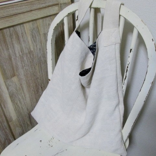 継ぎパッチのフランスアンティークホームスパンリネンワンショルダー