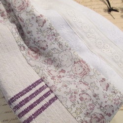 フランスショップリバティ Feliciteフェリシテ ミスティグレープとアンティーク素材コラージュの巾着ポーチセット 5枚目の画像