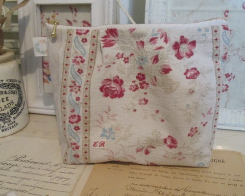 19世紀花柄ファブリック　コットン　フランスアンティーク　布地　ハンドメイド K-761 フランスアンティーク生地/アンティーク布/アンティーク