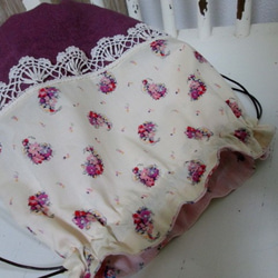 リバティペイズリー柄とヴィオレッタ色のダマスク織りトーションのPoireSAC巾着ポーチ 7枚目の画像