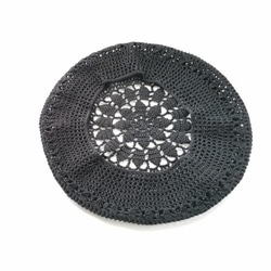 レース編みのコットンベレー帽 黒/ ブラック 5枚目の画像