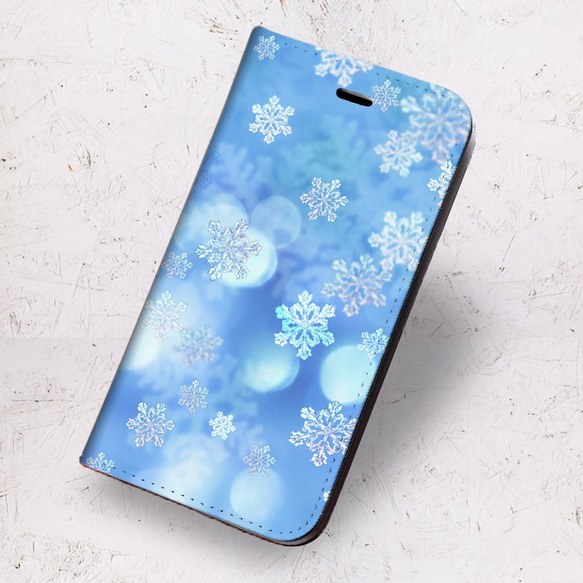 iPhone 専用 フラップ無し手帳型ケース★　雪の結晶 1枚目の画像