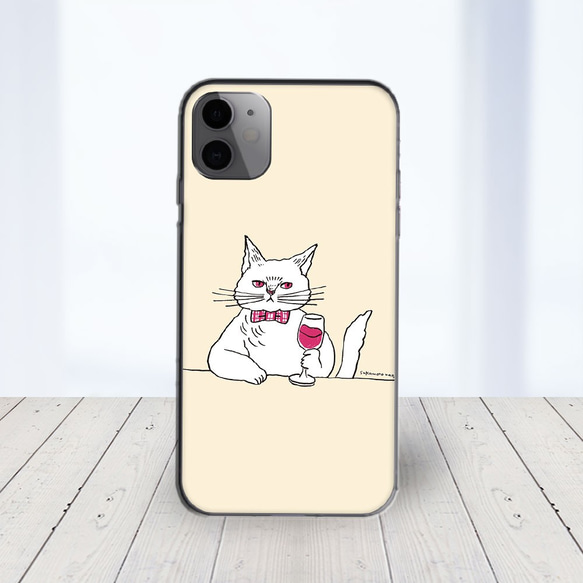 iPhone14 他 Android ほぼ全機種対応  スマホケース ★ イラスト坂本奈緒 ★ ネコとワイン 3枚目の画像