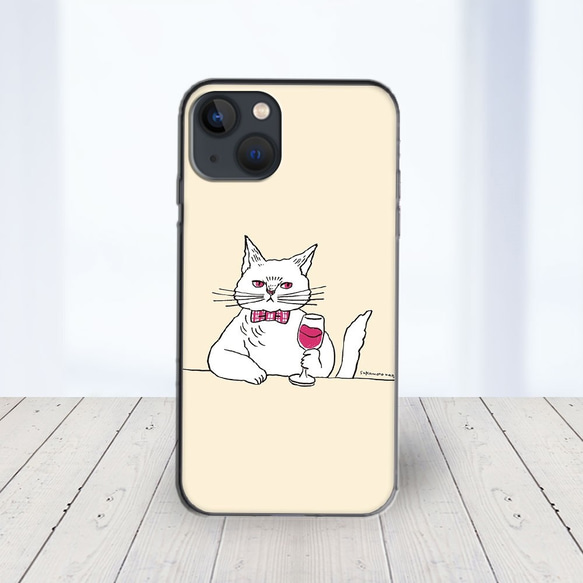 iPhone14 他 Android ほぼ全機種対応  スマホケース ★ イラスト坂本奈緒 ★ ネコとワイン 5枚目の画像