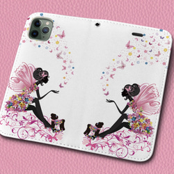 iPhone フラップ無し手帳型ケース ★蝶と花の妖精とプードル 2枚目の画像