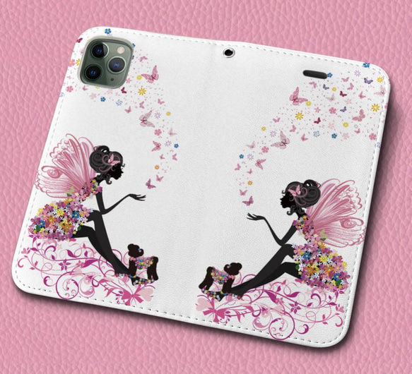 iPhone フラップ無し手帳型ケース ★蝶と花の妖精とプードル 2枚目の画像