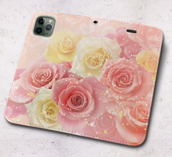 iPhone フラップ無し手帳型ケース ★花バラ-ピンク2 4枚目の画像