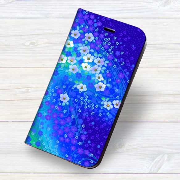 iPhone フラップ無し手帳型ケース ★和柄 流水花椿彩 1枚目の画像