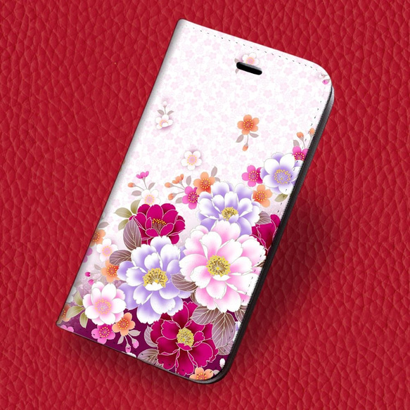 iPhone フラップ無し手帳型ケース ★和柄 華彩 桜 1枚目の画像