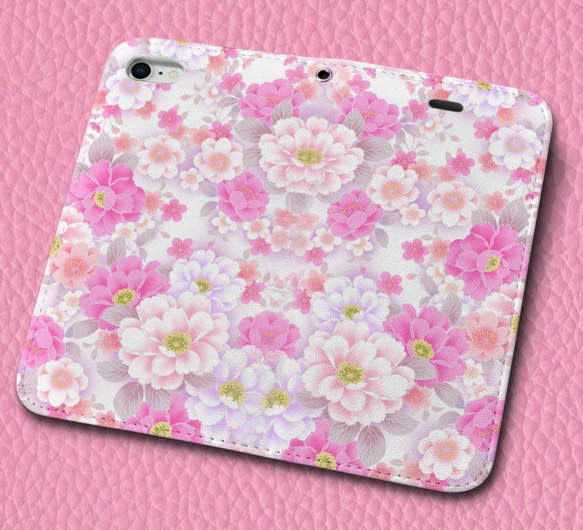 iPhone フラップ無し手帳型ケース ★和柄 華彩舞 桜 2枚目の画像