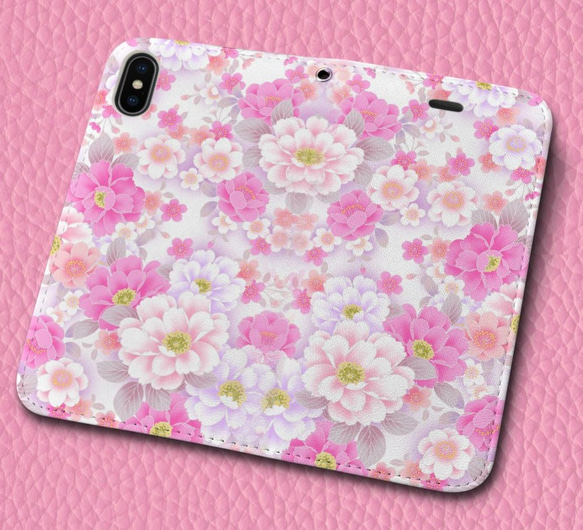 iPhone フラップ無し手帳型ケース ★和柄 華彩舞 桜 3枚目の画像