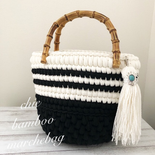 ボーダー バンブーマルシェバッグ ロシアヤーン tシャツヤーン  