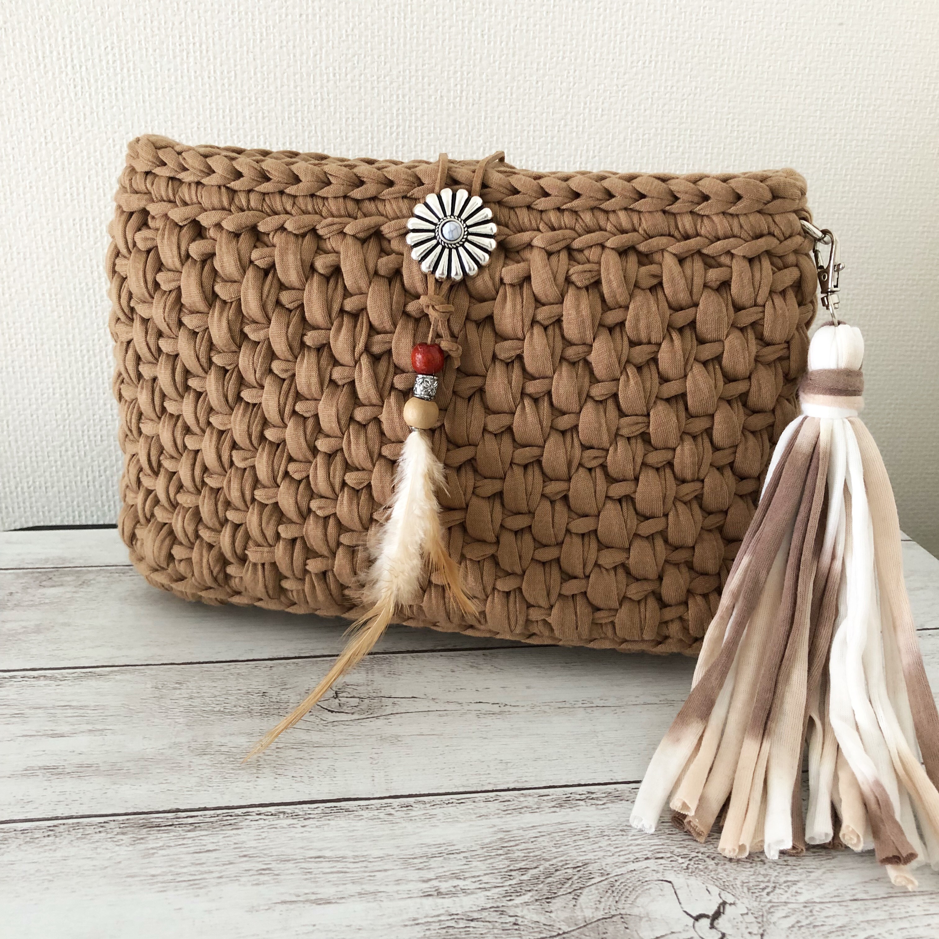 ズパゲッティ(tシャツヤーン)ロシアヤーン♡マルシェバッグ♡ショルダーバッグ