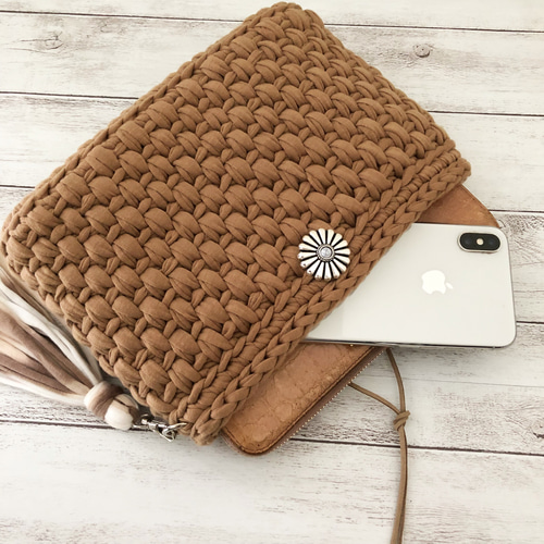 ミルクティー 模様編みショルダーバッグ tシャツヤーン ズパゲッティ