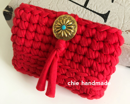 ズパゲッティ　小物入れ　マルチケース　Tシャツヤーン ズパゲッティ　小物入れ　マルチケース　Tシャツヤーン