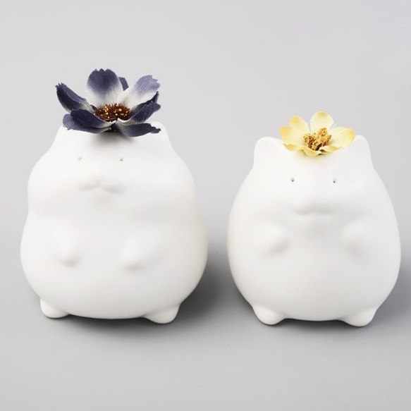 ＜送料無料＞より道ハムスターの花瓶 / Hamster vase set of 2（ かわいい 小さい 陶器 白 ） 2枚目の画像