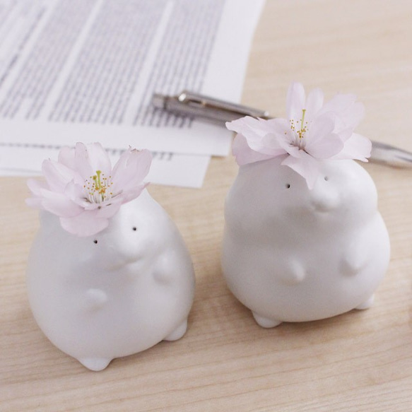 ＜送料無料＞より道ハムスターの花瓶 / Hamster vase set of 2（ かわいい 小さい 陶器 白 ） 6枚目の画像