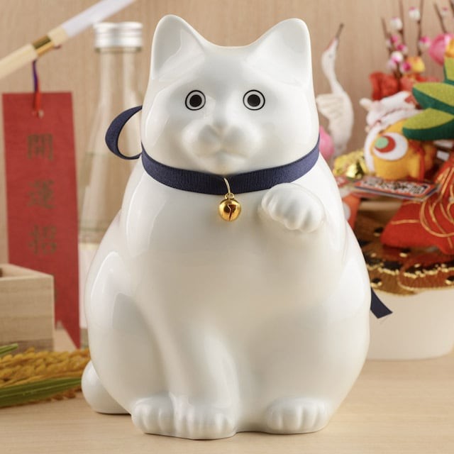 ＜送料無料＞ へそくりの招き猫 弍号白丸 （ 招き猫  プレゼント ぽっちゃり かわいい 猫 ）