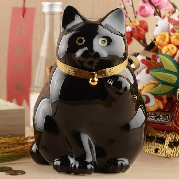 送料無料＞ へそくりの招き猫 弍号黒丸 （ 招き猫 プレゼント