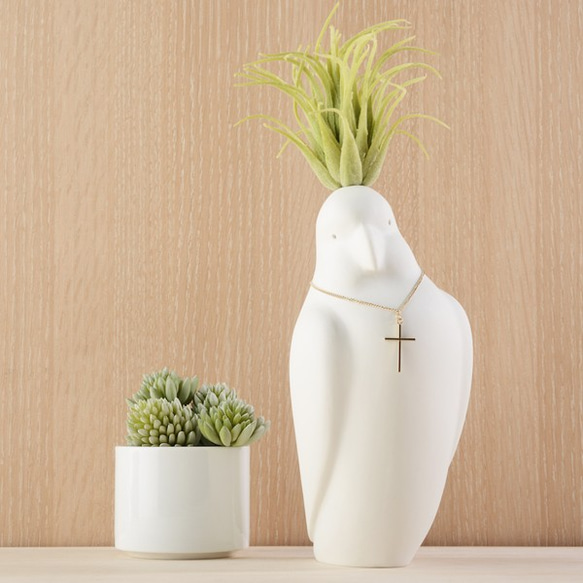 ＜送料無料＞オウムの花瓶 / Parrot Vase（ 鳥 バード 花器 一輪挿し 置物  陶器 白 ） 7枚目の画像
