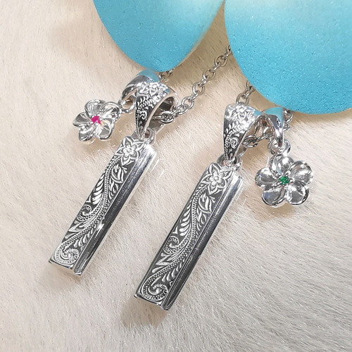 ハワイアンジュエリー 天然石 ルビー エメラルド プルメリア プレート 