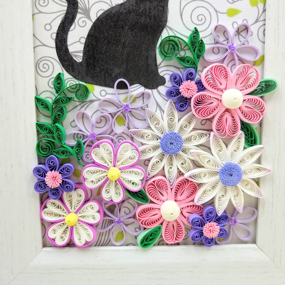 シルエット猫ちゃんのお花畑フレーム 2枚目の画像