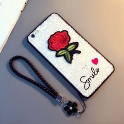 iphoneケース X Xs 8plus 7plus 7 8 6s 6 薔薇模様 刺繍 ストラップ付き 3枚目の画像