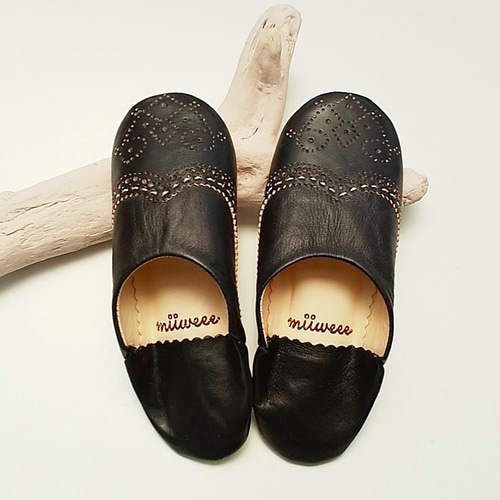 臭くない バブーシュ Lサイズ 本革 ブラック モロッコ バブーシュ