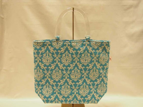オリエンタル更紗柄のトートバッグ(水色） 2枚目の画像