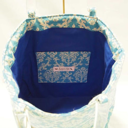 オリエンタル更紗柄のトートバッグ(水色） 3枚目の画像